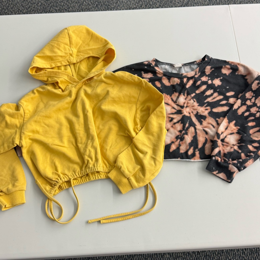 Yellow Cropped Hoodie and Tie-Dye Crop Top - Youth Size 9